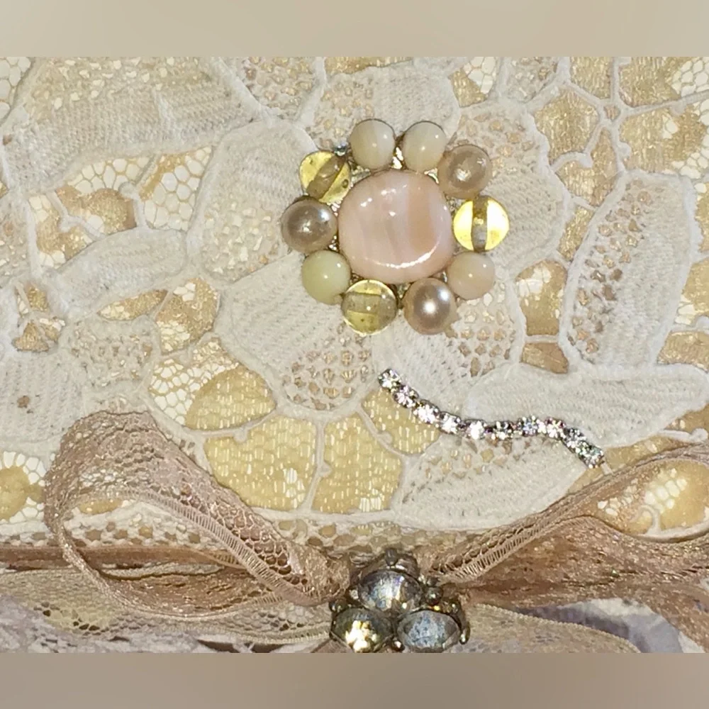 Handmade Large Jewelry Box Vintage Lace & Jewelry FLOWER BOUQUET Single Tray NWT